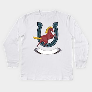 Prancing Horse With Horseshoe Retro Kids Long Sleeve T-Shirt